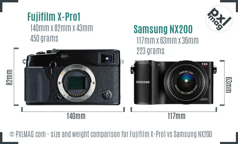 Fujifilm X-Pro1 vs Samsung NX200 size comparison