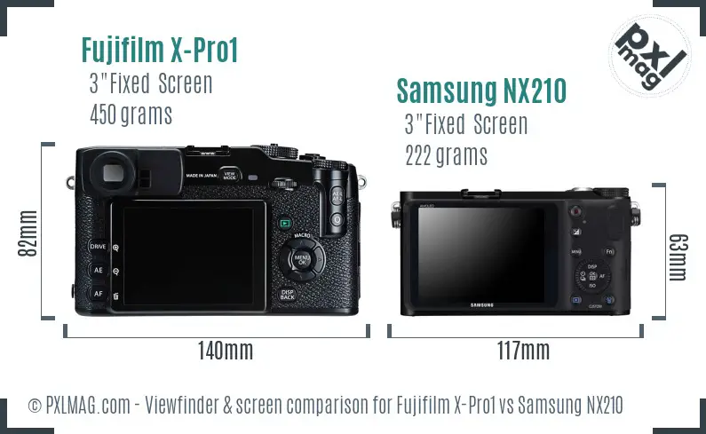 Fujifilm X-Pro1 vs Samsung NX210 Screen and Viewfinder comparison