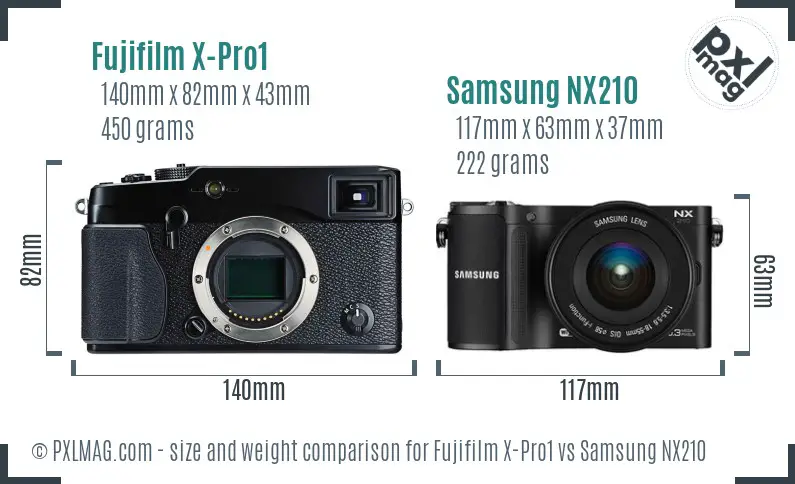 Fujifilm X-Pro1 vs Samsung NX210 size comparison