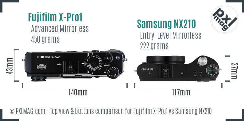 Fujifilm X-Pro1 vs Samsung NX210 top view buttons comparison
