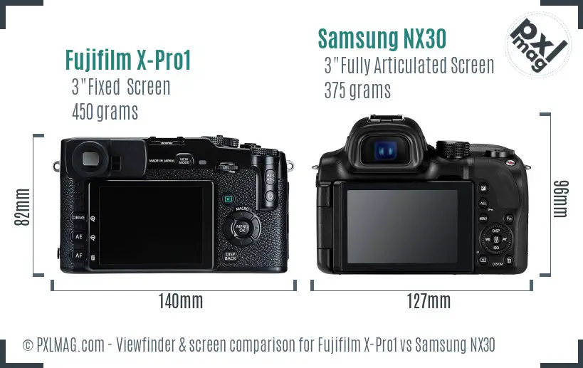 Fujifilm X-Pro1 vs Samsung NX30 Screen and Viewfinder comparison