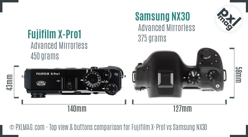 Fujifilm X-Pro1 vs Samsung NX30 top view buttons comparison