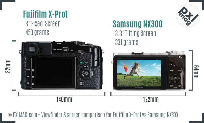 Fujifilm X-Pro1 vs Samsung NX300 Screen and Viewfinder comparison