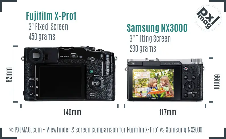 Fujifilm X-Pro1 vs Samsung NX3000 Screen and Viewfinder comparison