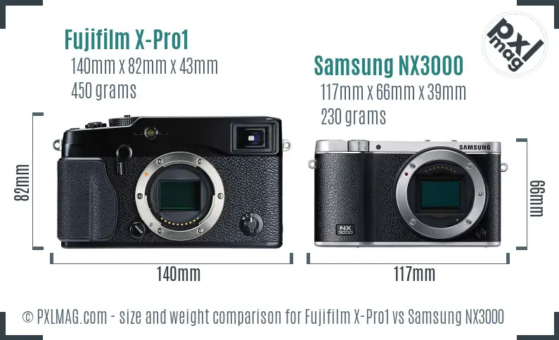 Fujifilm X-Pro1 vs Samsung NX3000 size comparison