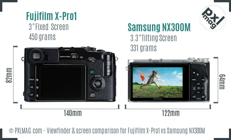 Fujifilm X-Pro1 vs Samsung NX300M Screen and Viewfinder comparison