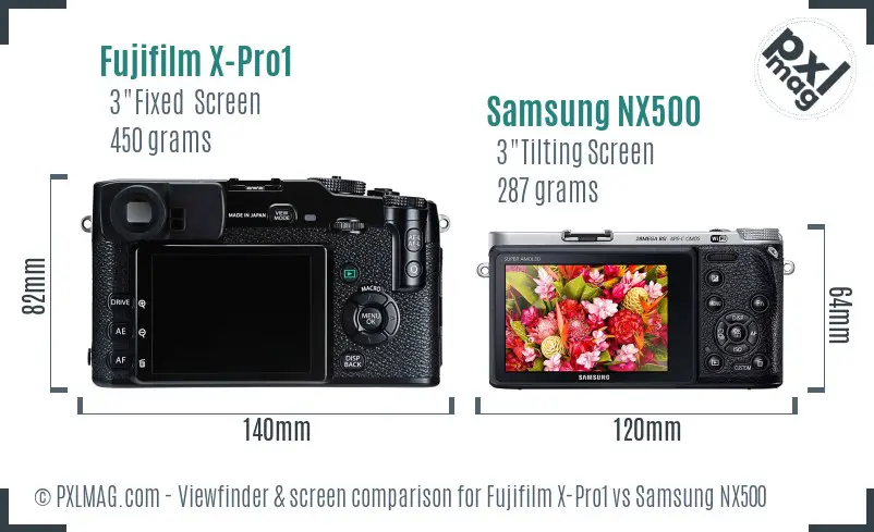 Fujifilm X-Pro1 vs Samsung NX500 Screen and Viewfinder comparison