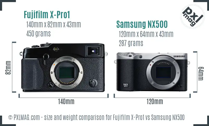 Fujifilm X-Pro1 vs Samsung NX500 size comparison