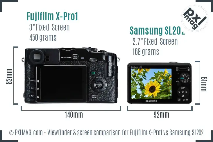 Fujifilm X-Pro1 vs Samsung SL202 Screen and Viewfinder comparison