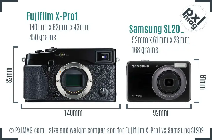 Fujifilm X-Pro1 vs Samsung SL202 size comparison