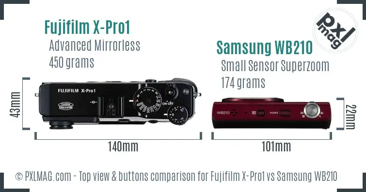 Fujifilm X-Pro1 vs Samsung WB210 top view buttons comparison