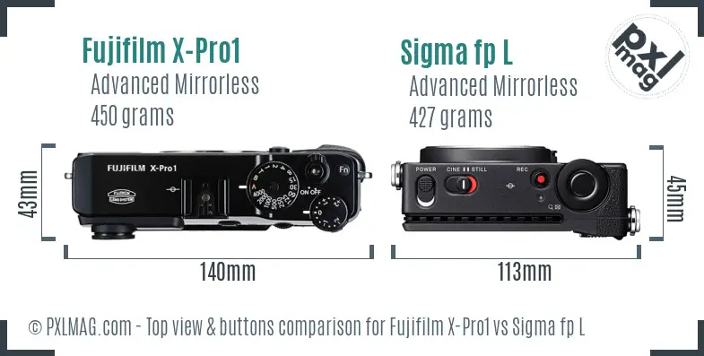 Fujifilm X-Pro1 vs Sigma fp L top view buttons comparison