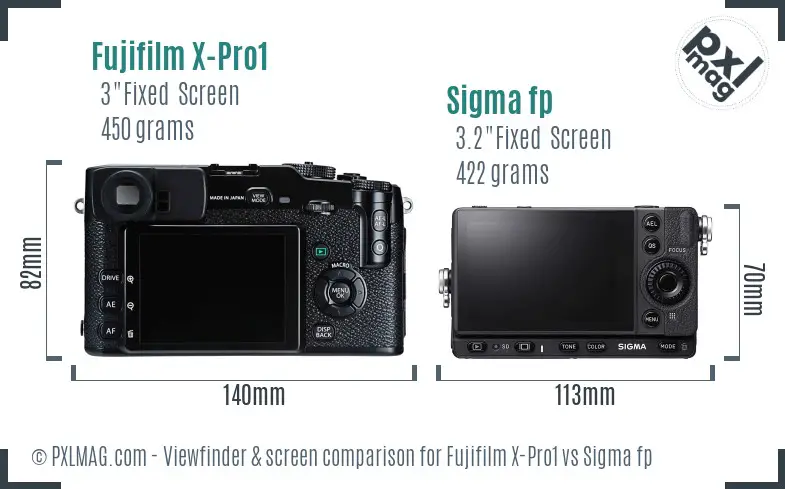 Fujifilm X-Pro1 vs Sigma fp Screen and Viewfinder comparison