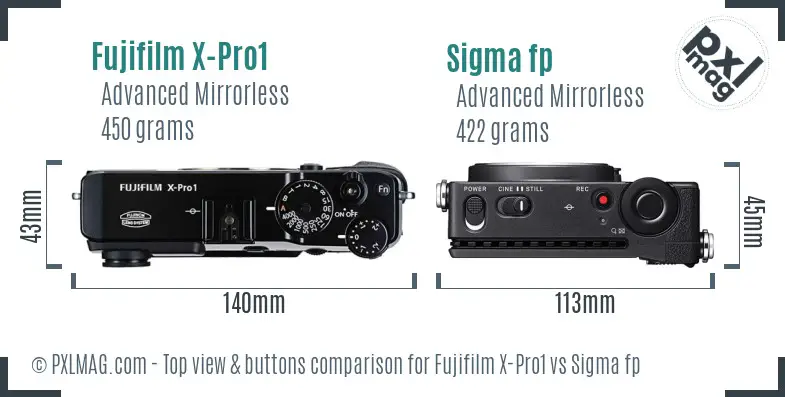 Fujifilm X-Pro1 vs Sigma fp top view buttons comparison