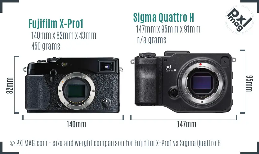 Fujifilm X-Pro1 vs Sigma Quattro H size comparison