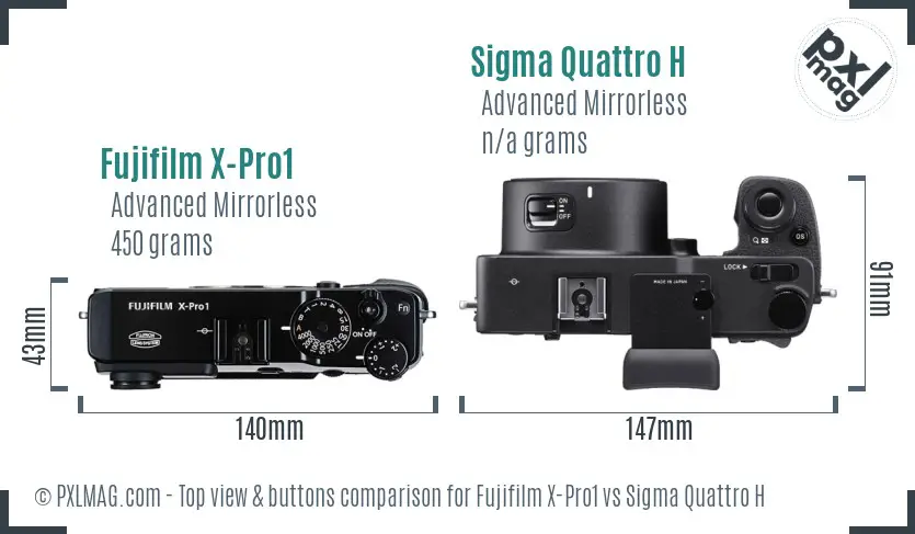 Fujifilm X-Pro1 vs Sigma Quattro H top view buttons comparison