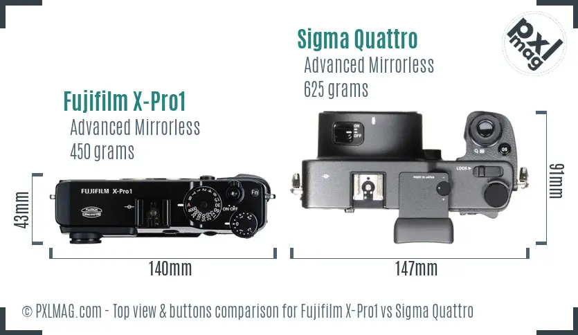 Fujifilm X-Pro1 vs Sigma Quattro top view buttons comparison