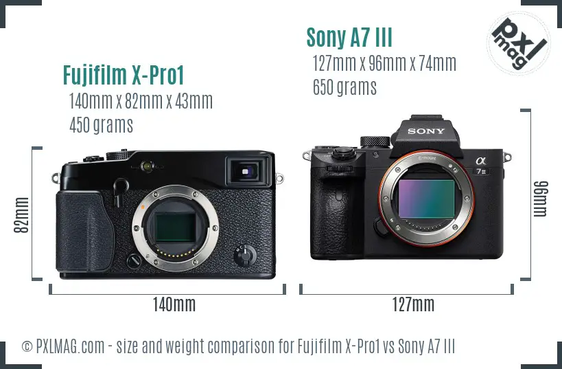 Fujifilm X-Pro1 vs Sony A7 III size comparison