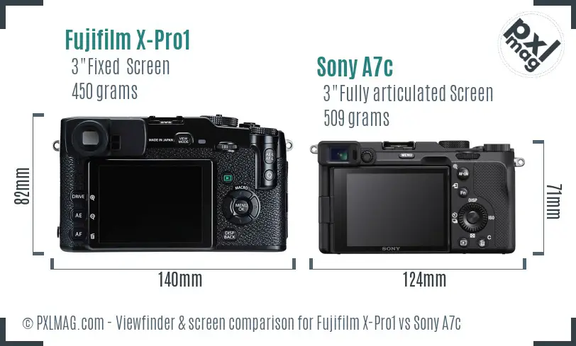 Fujifilm X-Pro1 vs Sony A7c Screen and Viewfinder comparison
