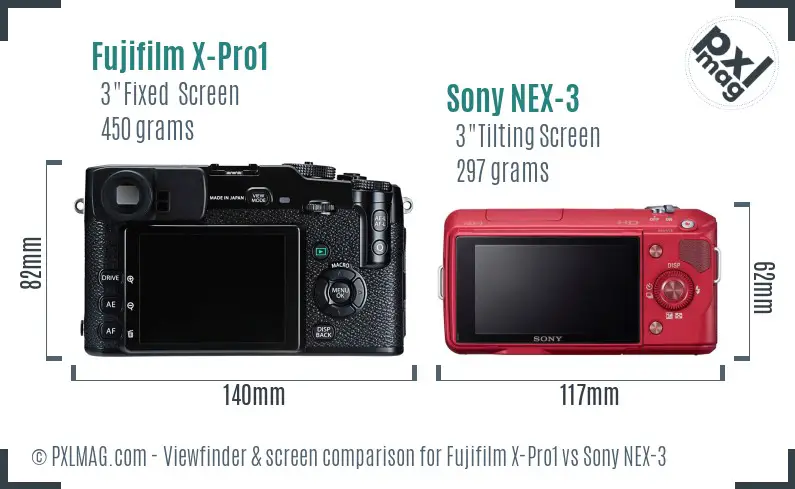Fujifilm X-Pro1 vs Sony NEX-3 Screen and Viewfinder comparison