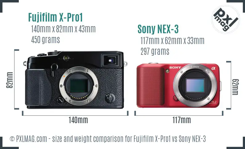 Fujifilm X-Pro1 vs Sony NEX-3 size comparison