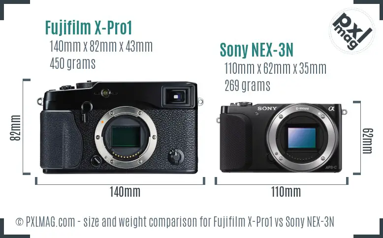 Fujifilm X-Pro1 vs Sony NEX-3N size comparison