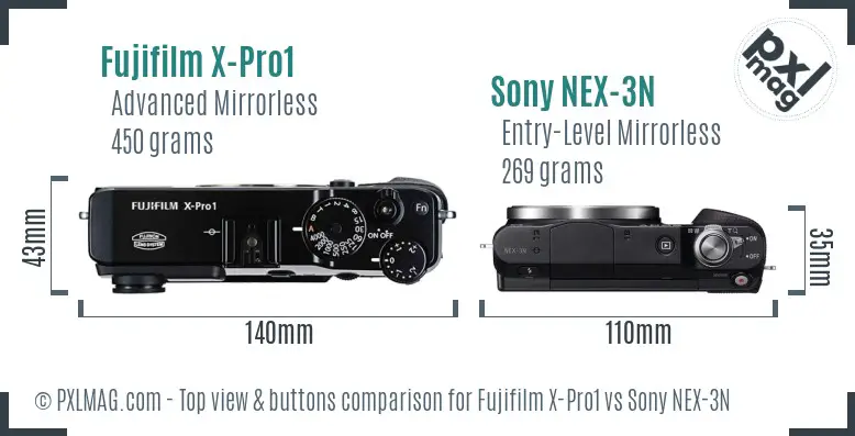 Fujifilm X-Pro1 vs Sony NEX-3N top view buttons comparison