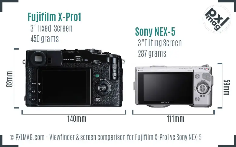 Fujifilm X-Pro1 vs Sony NEX-5 Screen and Viewfinder comparison