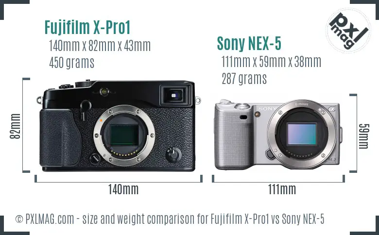 Fujifilm X-Pro1 vs Sony NEX-5 size comparison