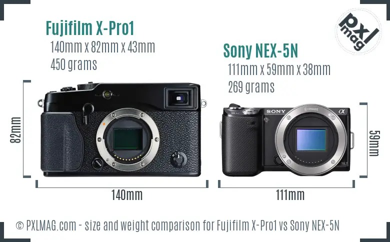 Fujifilm X-Pro1 vs Sony NEX-5N size comparison