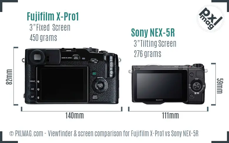 Fujifilm X-Pro1 vs Sony NEX-5R Screen and Viewfinder comparison