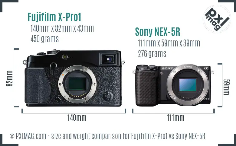 Fujifilm X-Pro1 vs Sony NEX-5R size comparison