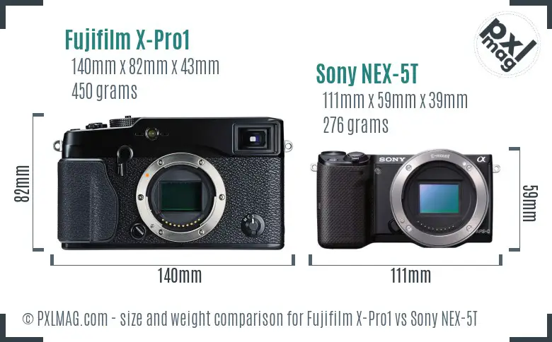 Fujifilm X-Pro1 vs Sony NEX-5T size comparison
