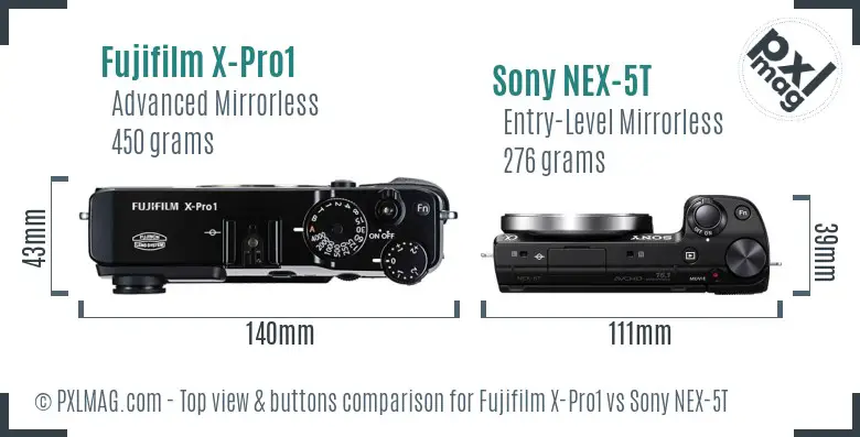 Fujifilm X-Pro1 vs Sony NEX-5T top view buttons comparison