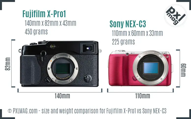 Fujifilm X-Pro1 vs Sony NEX-C3 size comparison