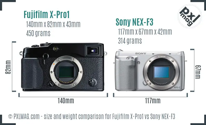 Fujifilm X-Pro1 vs Sony NEX-F3 size comparison