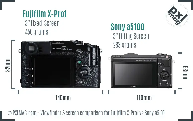 Fujifilm X-Pro1 vs Sony a5100 Screen and Viewfinder comparison