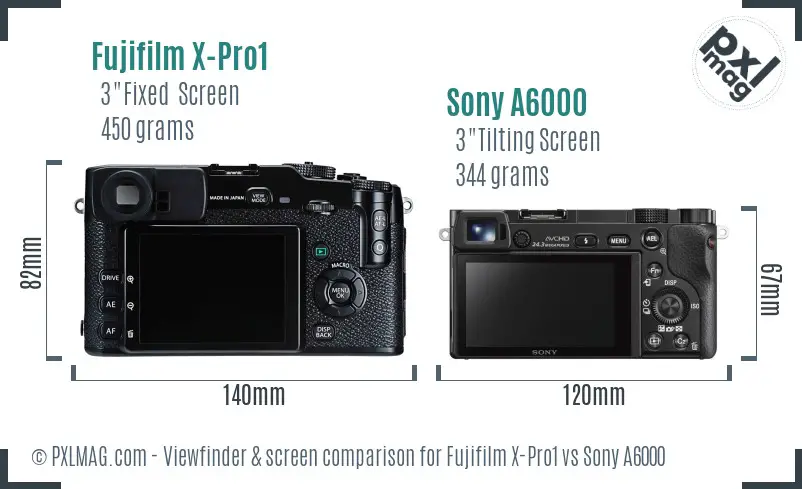 Fujifilm X-Pro1 vs Sony A6000 Screen and Viewfinder comparison