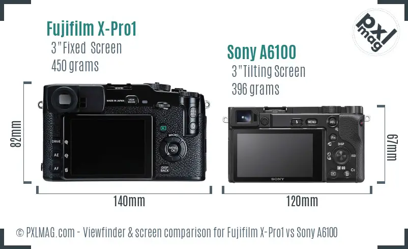 Fujifilm X-Pro1 vs Sony A6100 Screen and Viewfinder comparison