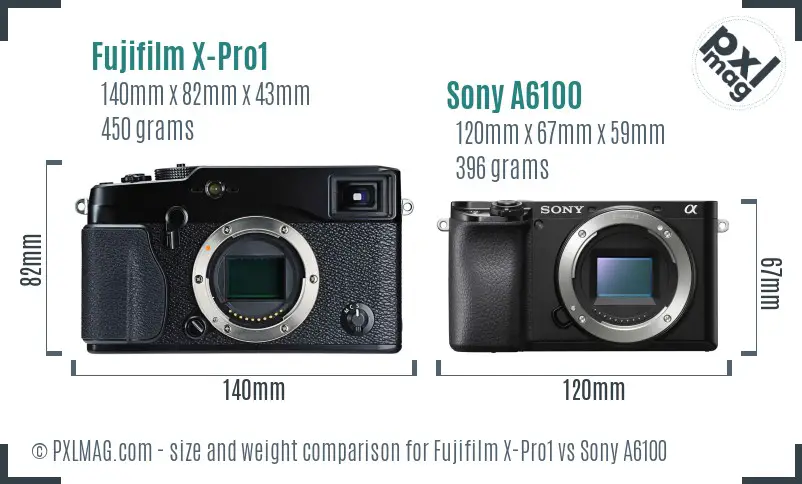 Fujifilm X-Pro1 vs Sony A6100 size comparison