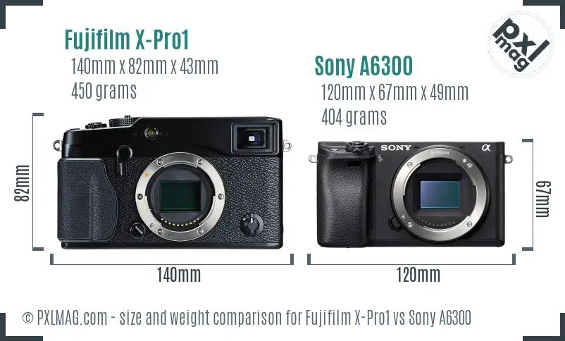 Fujifilm X-Pro1 vs Sony A6300 size comparison