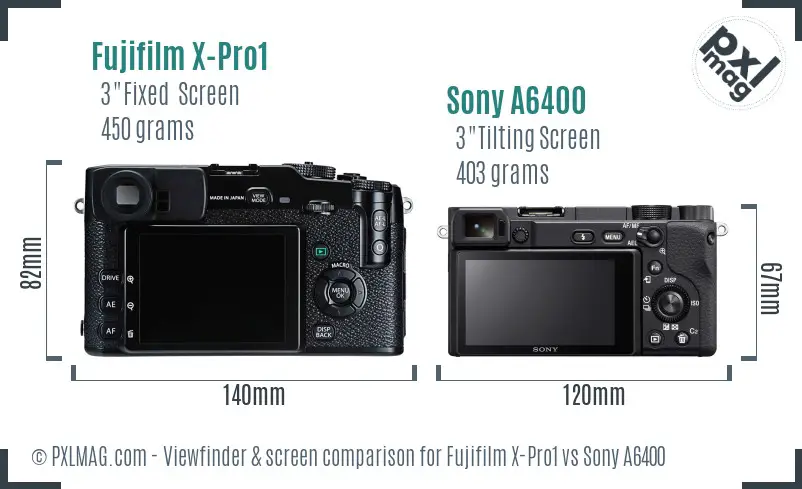 Fujifilm X-Pro1 vs Sony A6400 Screen and Viewfinder comparison