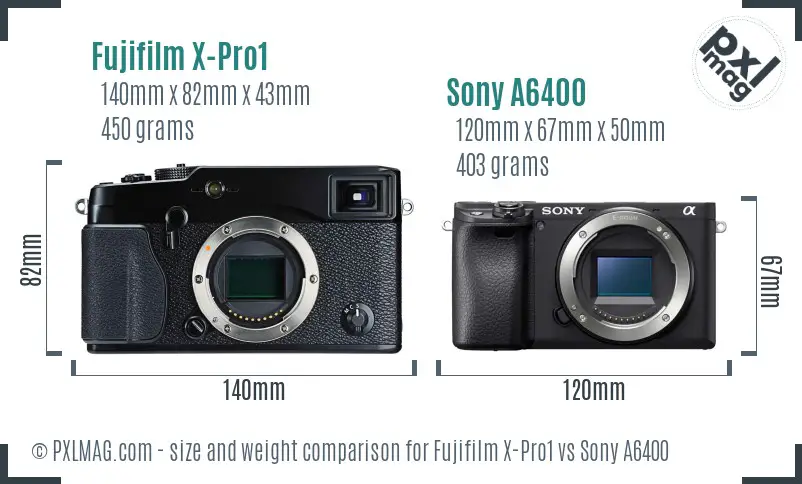 Fujifilm X-Pro1 vs Sony A6400 size comparison