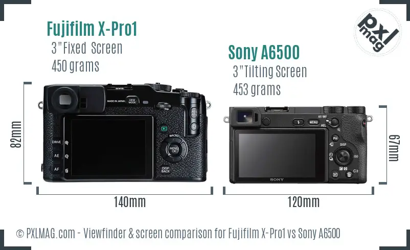 Fujifilm X-Pro1 vs Sony A6500 Screen and Viewfinder comparison