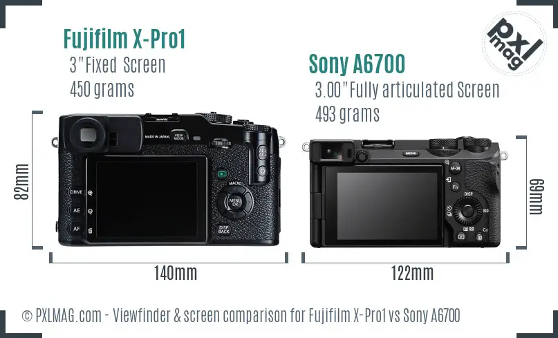 Fujifilm X-Pro1 vs Sony A6700 Screen and Viewfinder comparison