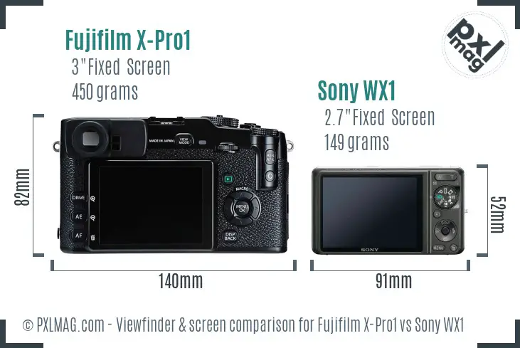 Fujifilm X-Pro1 vs Sony WX1 Screen and Viewfinder comparison