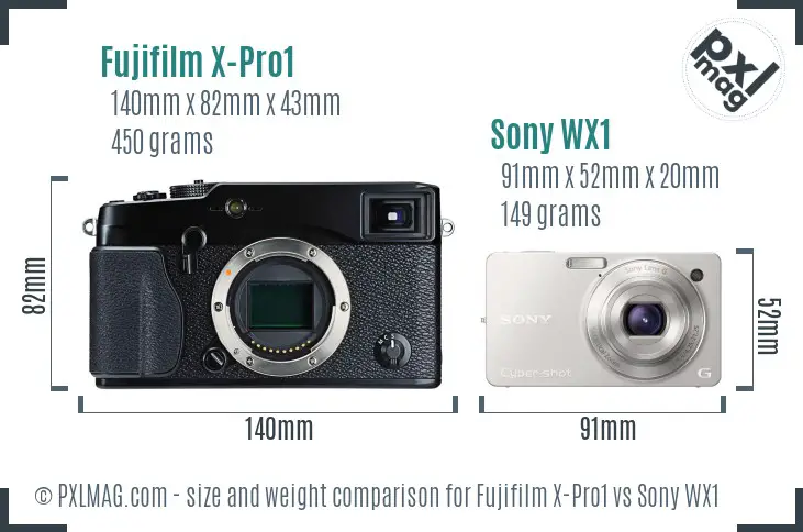 Fujifilm X-Pro1 vs Sony WX1 size comparison