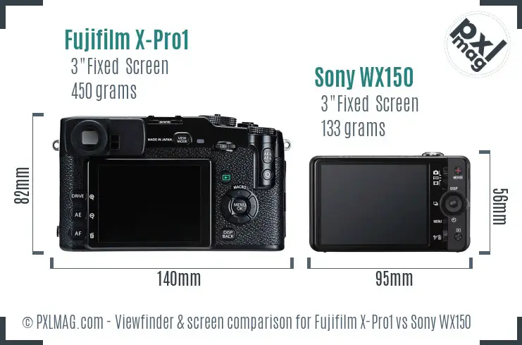 Fujifilm X-Pro1 vs Sony WX150 Screen and Viewfinder comparison