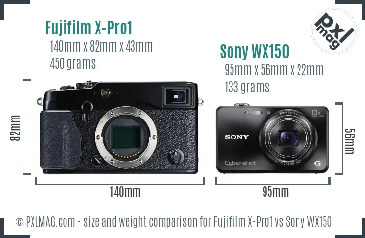 Fujifilm X-Pro1 vs Sony WX150 size comparison