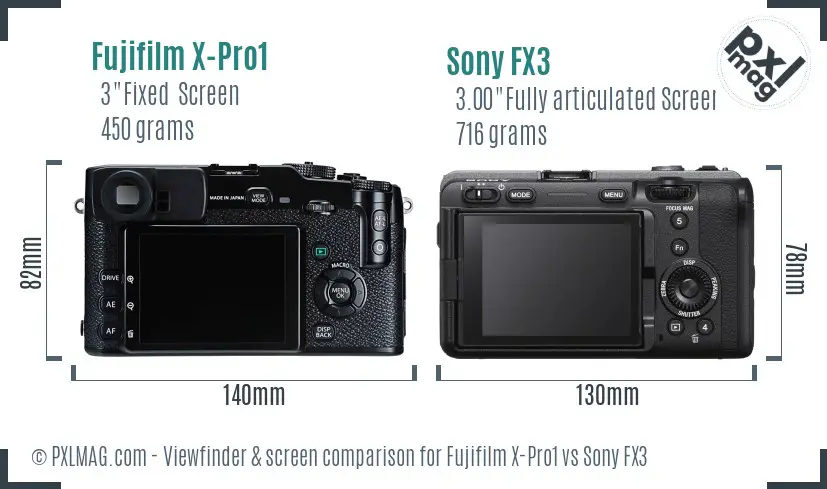 Fujifilm X-Pro1 vs Sony FX3 Screen and Viewfinder comparison